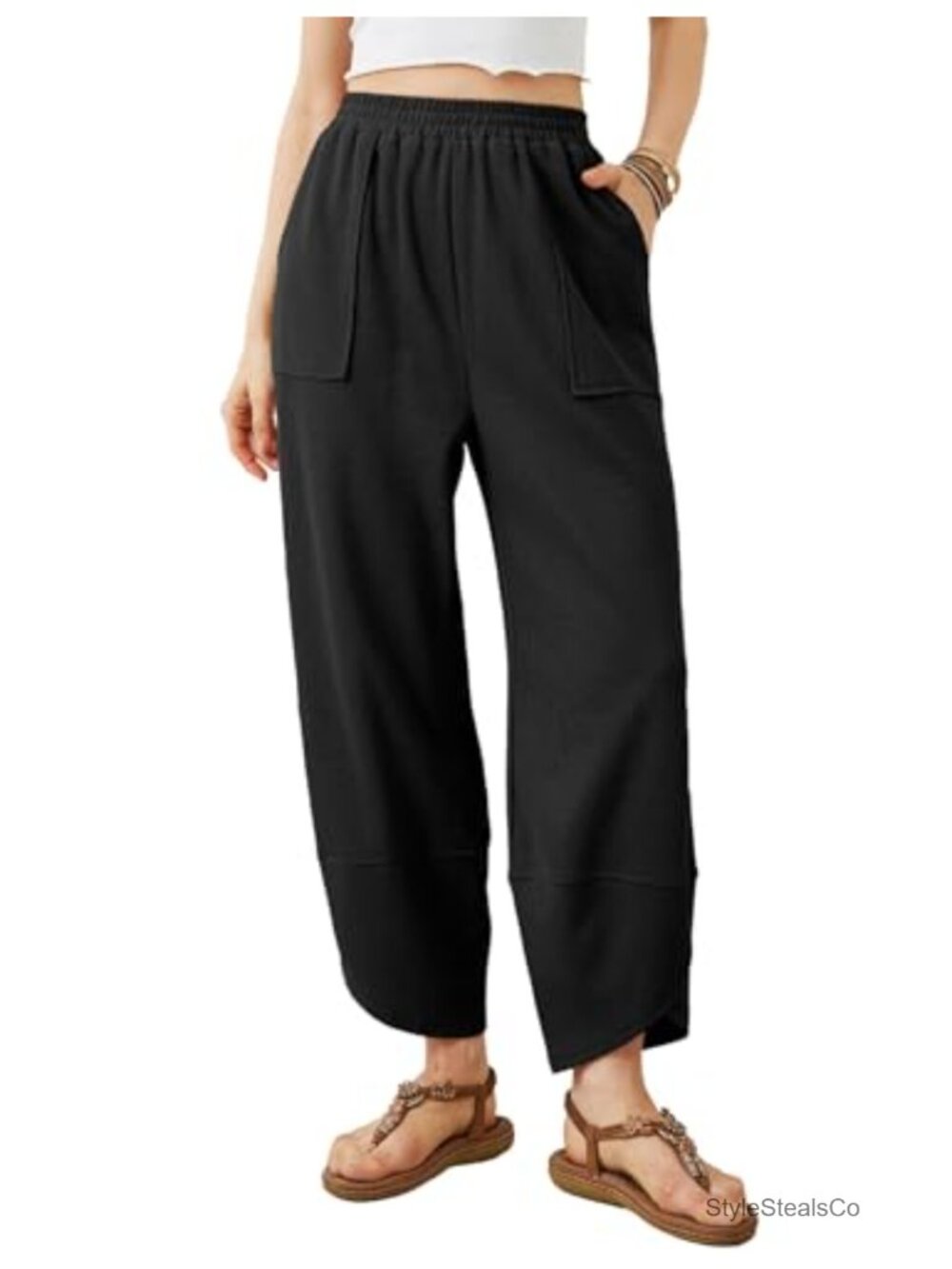 Baggy Wide Leg Pants, Elastic Waist Palazzo Harem Pants with Pockets
